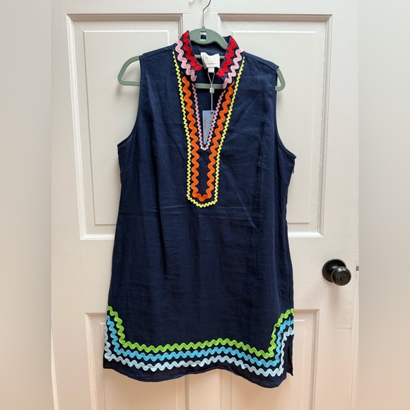 NWT Sail to Sable ric rac RAINBOW trim linen tunic dress - Picture 4 of 7